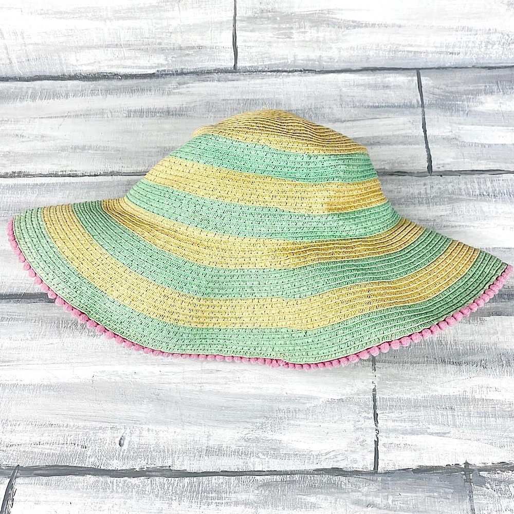 Boho Striped Pom Straw Hat Floppy Beach Summer Sun Hat Vacation Resort Cruise - Picture 4 of 14